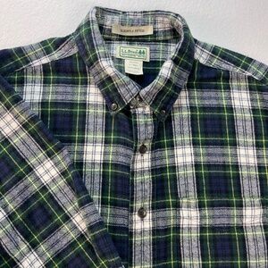 LL Bean Scotch Plaid Flannel Shirt Mens L - Tall Slightly Fitted Vintage Tartan